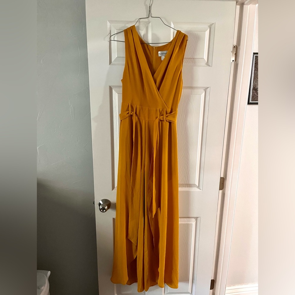 Mustard yellow, dressy, jumpsuit. Size 6. Premier Amour